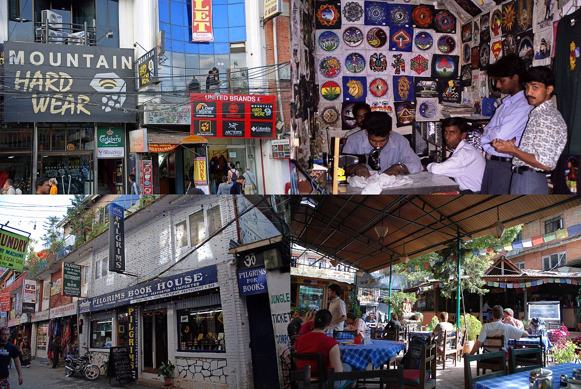 Kathmandu 02 03 Thamel Stores And Restaurants Some call Thamel a ghetto, but after a long trek I call it a refuge. You can buy almost anything you need from trekking equipment, to trekking books, and embroidered t-shirts. I often eat at North Field Caf�.